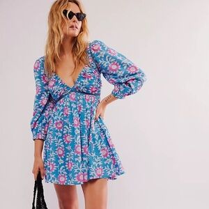 Free People Sacha River Combo Floral Print Mini Dress Size Small